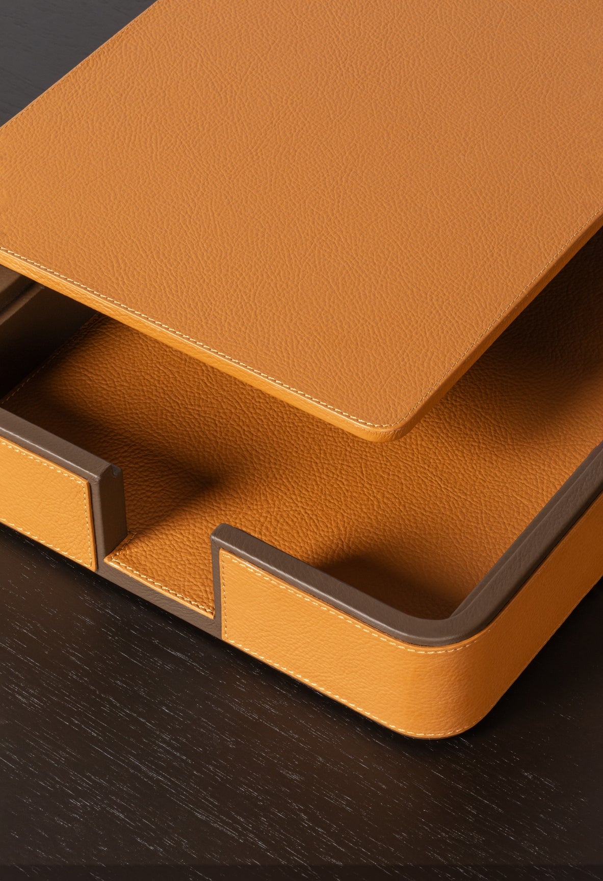 x Poltrona Frau Leather-Covered Wood A4 Paper Tray With Lid