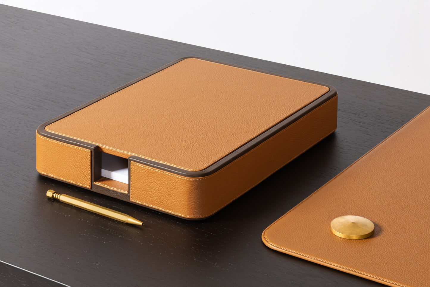 x Poltrona Frau Leather-Covered Wood A4 Paper Tray With Lid