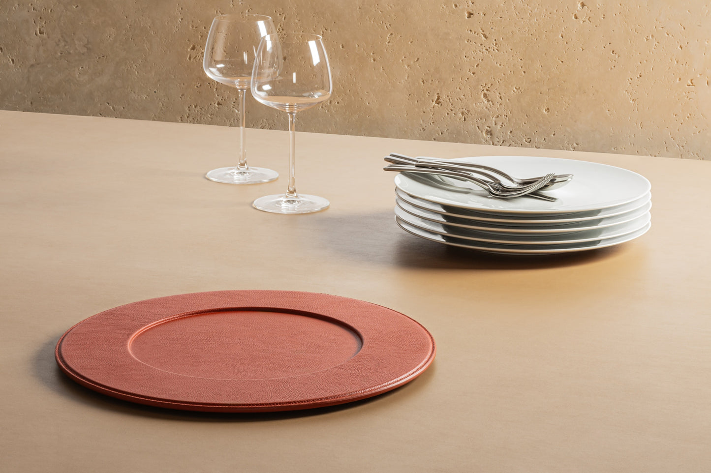 Giobagnara x Poltrona Frau Leather Underplate | Rigid Aluminium Inner Structure for Resistance | Exquisite Foundation for Table Setting | Precious Leather Cover for Refined Touch | Made in Pelle Frau® Leather | Explore Luxury Table Accessories at 2Jour Concierge, #1 luxury high-end gift & lifestyle shop