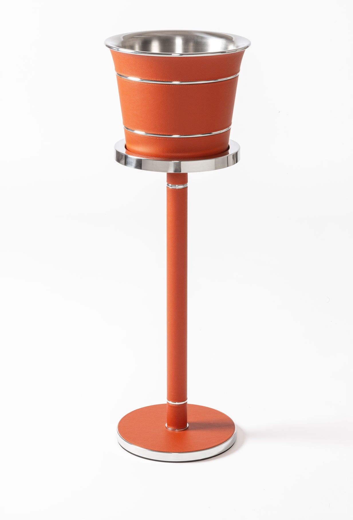 x Poltrona Frau Leather-Covered Steel Champagne Bucket Stand