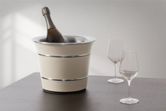 Giobagnara x Poltrona Frau Leather Champagne Bucket | Insulated Double-Chamber Polished Steel Structure | Elegant Leather Detailing | Sturdy and Stylish Design | Made in Pelle Frau® Leather | Elevate Your Champagne Experience at 2Jour Concierge, #1 luxury high-end gift & lifestyle shop