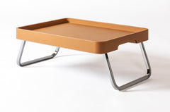 x Poltrona Frau Leather-Covered Wood Bed Tray with Chrome Metal Finishing