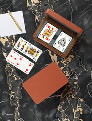 x Poltrona Frau Leather-Covered Walnut Playing Cards Box