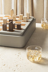 x Poltrona Frau Leather-Covered Wood Triple Game Compendium (chess, draughts, domino)