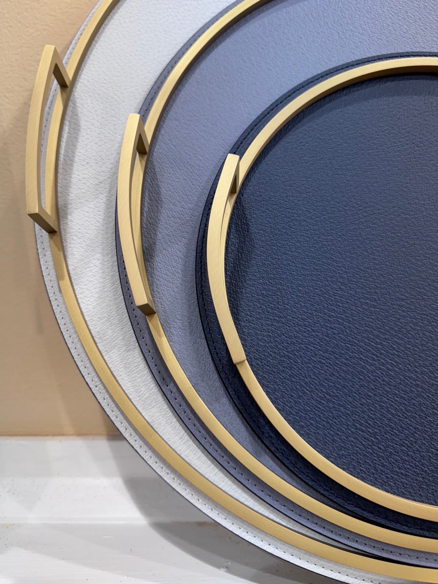 Defile Leather-Covered Metal Tray with Handles Round S