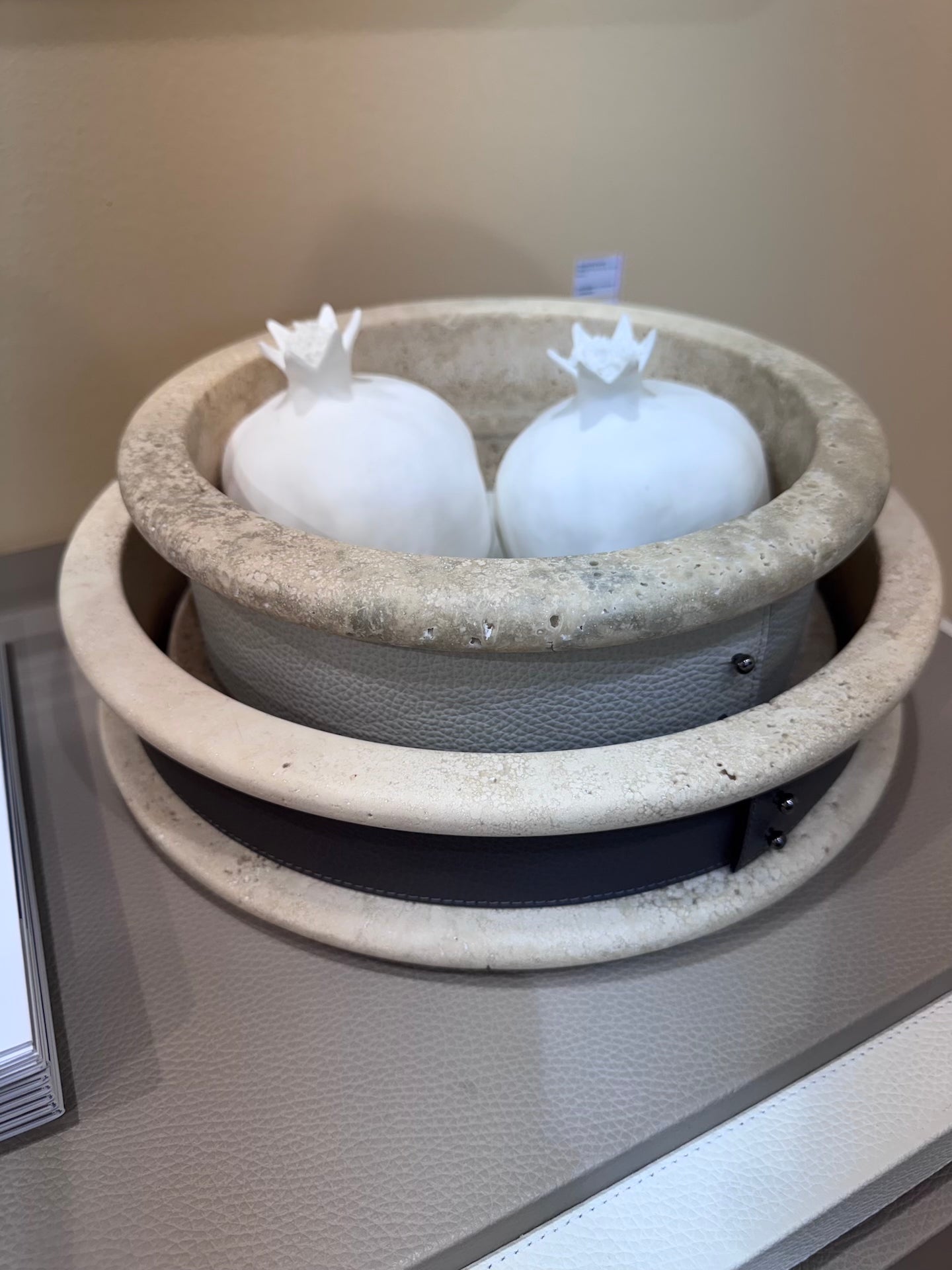 Ercolano Marble Trinket Bowl w Removable Leather Placemat