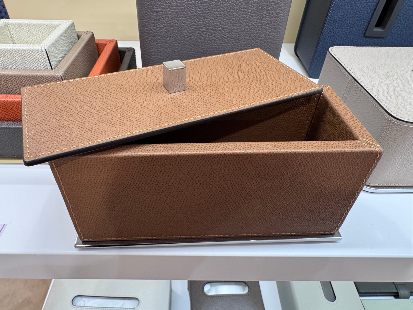 Firenze Leather-Covered Wood Trinket Box With Lid Square