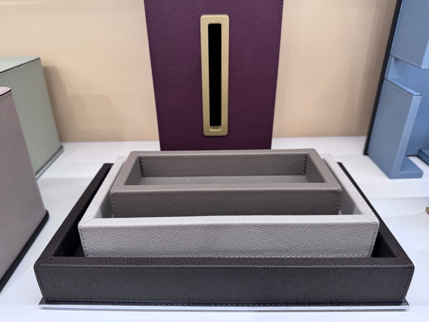 Firenze Leather-Covered Wood Valet Tray, Square Mini