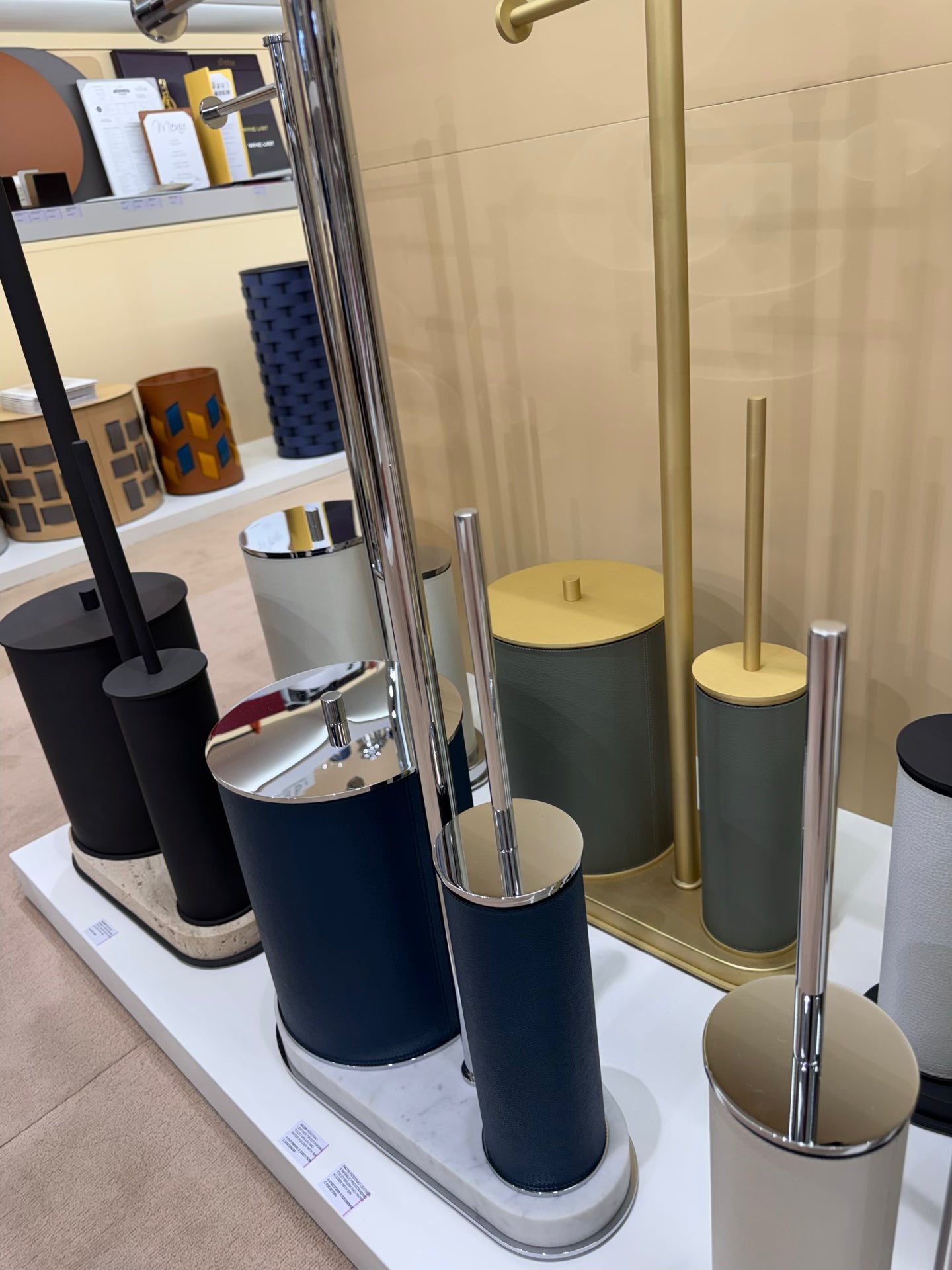 Positano Marble & Leather Freestanding Toilet Brush and Paper Holder with Bin