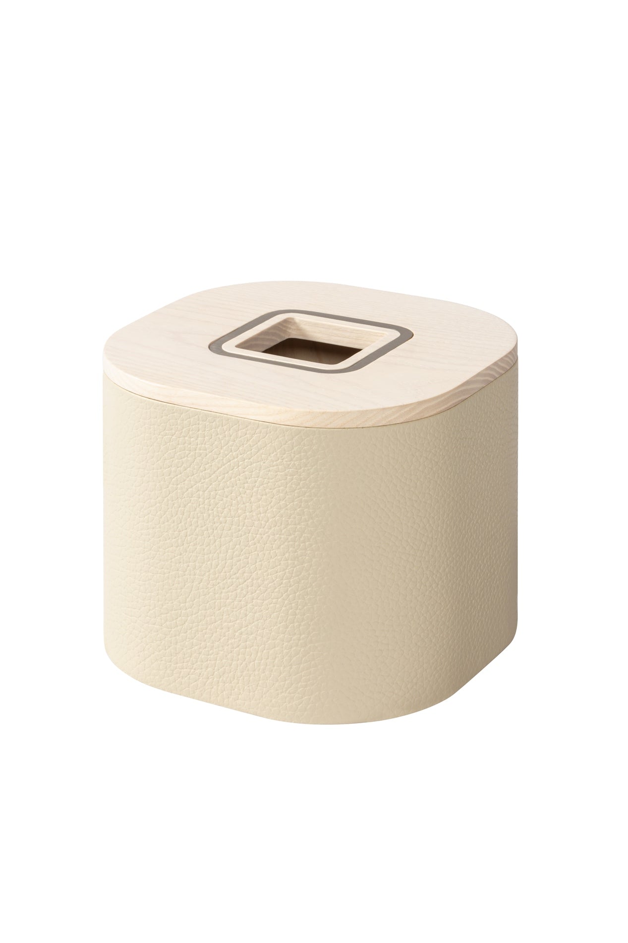 Dama Square Leather-Covered Wood Tissue Holder With Metal Detail