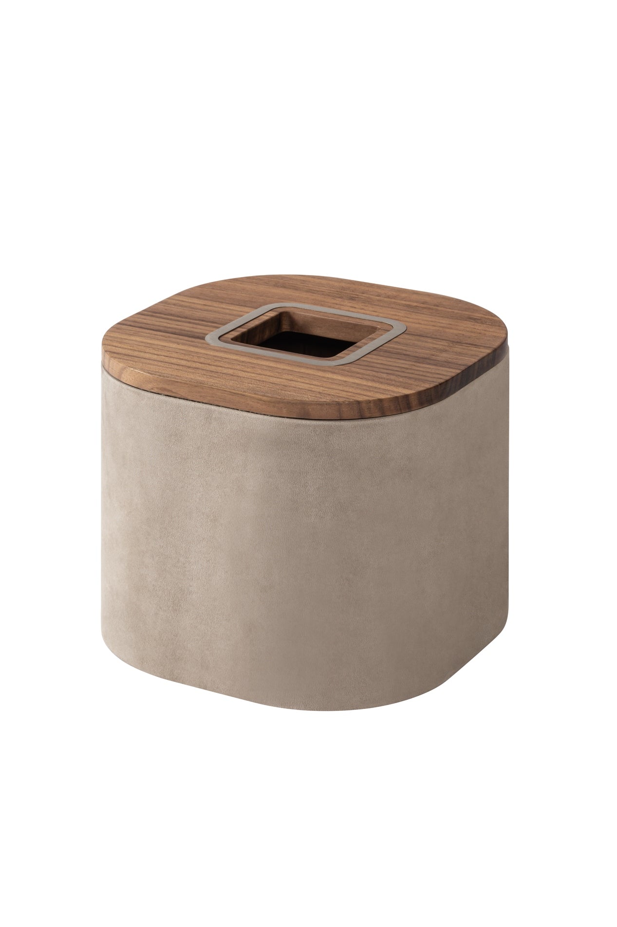 Dama Square Leather-Covered Wood Tissue Holder With Metal Detail