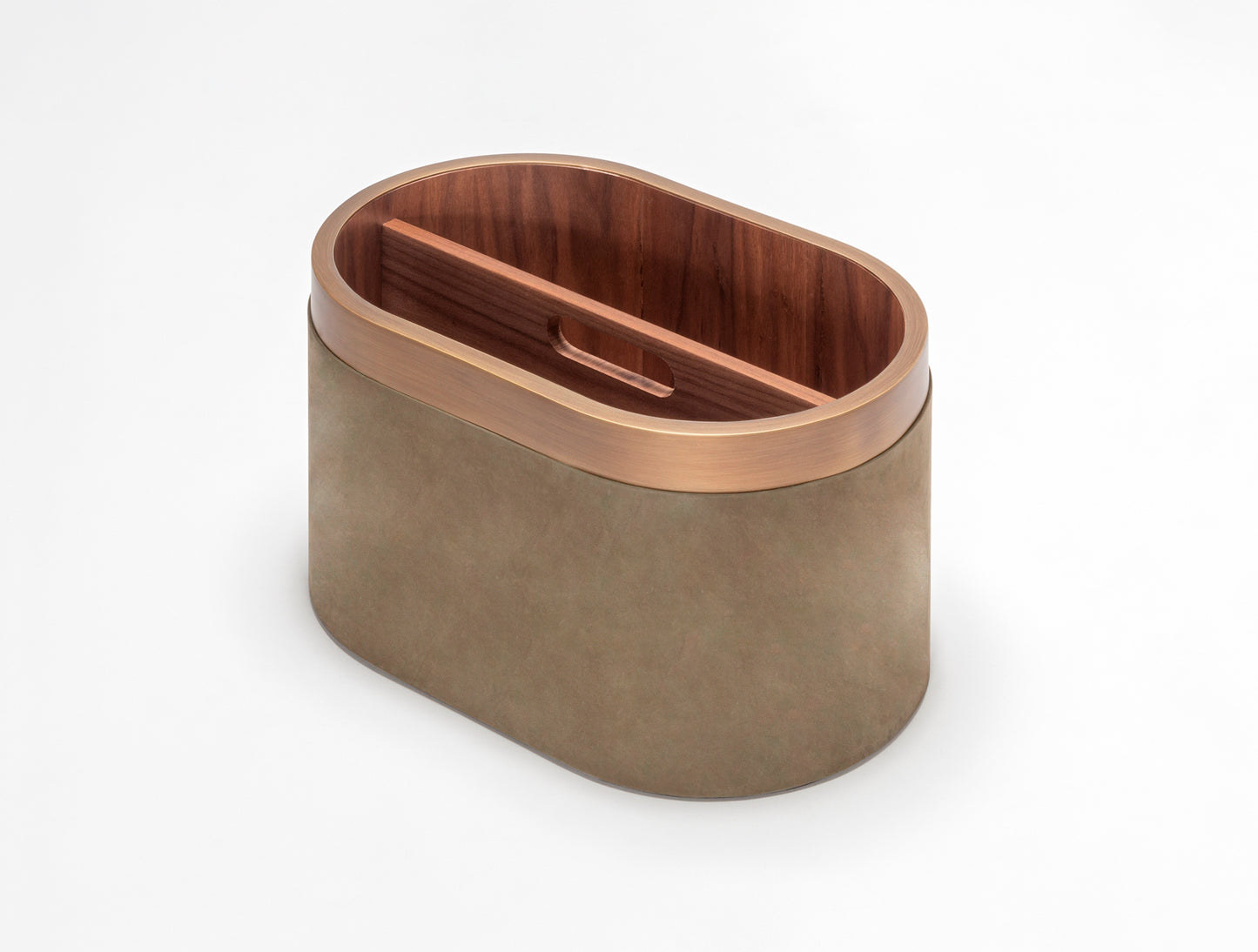 Riviere Dama Leather-Covered Wood Magazine Holder | Partially Covered in Leather | Available in Printed Calfskin Deer or Nabuk Finishes | Explore Luxury Magazine Holders at 2Jour Concierge, #1 luxury high-end gift & lifestyle shop
