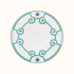 Grand Parc Limoges Porcelain Dinner Plate with Turquoise Scroll Motif