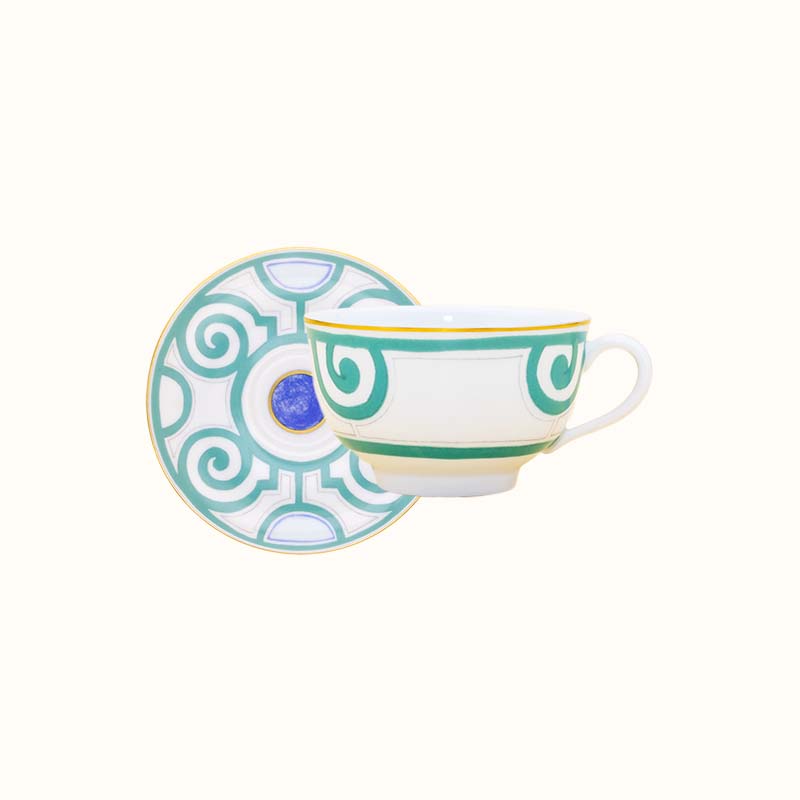 Robert Haviland & C. Parlon Grand Parc | Tea Cup & Saucer: Fine Limoges porcelain with turquoise scroll motif and smooth, glazed finish, ideal for refined afternoon tea moments | Tableware & Serveware / Cups & Mugs | 2Jour Concierge, your luxury lifestyle shop