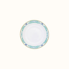 Grand Parc Limoges Porcelain Cereal Bowl with Turquoise Scroll Motif
