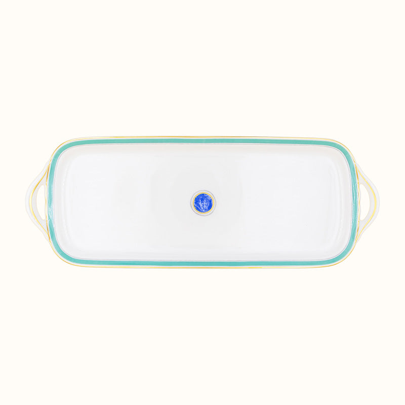 Robert Haviland & C. Parlon Grand Parc | Rectangular Cake Dish: Fine Limoges porcelain with turquoise motif and smooth, glazed finish, ideal for serving pastries, loaves, or finger desserts | Tableware & Serveware / Serving Dishes & Platters | 2Jour Concierge, your luxury lifestyle shop