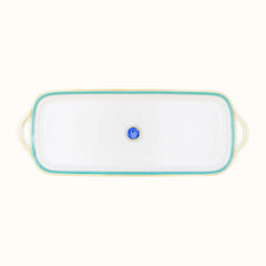 Grand Parc Limoges Porcelain Rectangular Cake Dish with Turquoise Scroll Motif