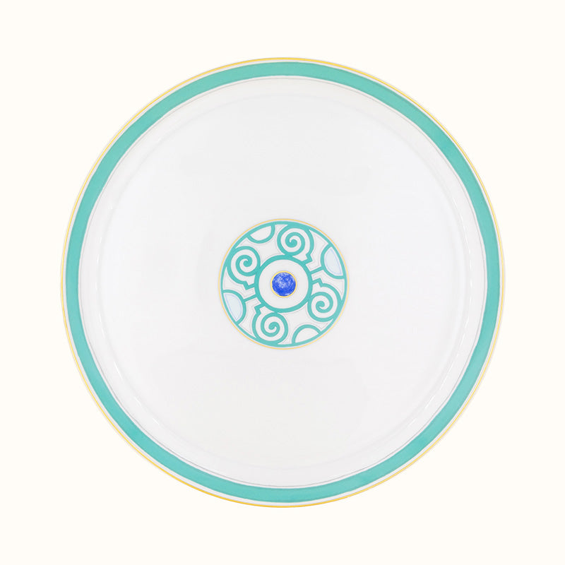 Robert Haviland & C. Parlon Grand Parc | Round Flat Tart Dish: Fine Limoges porcelain with central turquoise motif and smooth, glazed finish, perfect for tarts, quiches, or elegant presentation | Tableware & Serveware / Serving Dishes & Platters | 2Jour Concierge, your luxury lifestyle shop
