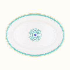 Grand Parc Limoges Porcelain Oval Platter with Central Turquoise Motif