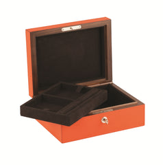 Gold Leather-Covered Walnut Jewellery Box with Removable Tray