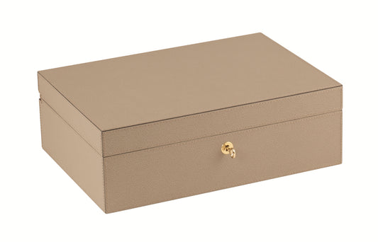 Giobagnara Platinum Jewellery Box with 2 Trays | Leather-covered walnut case with walnut hinge | Includes two removable trays | Home Decor, Storage, and Accessories | 2Jour Concierge, your luxury lifestyle shop