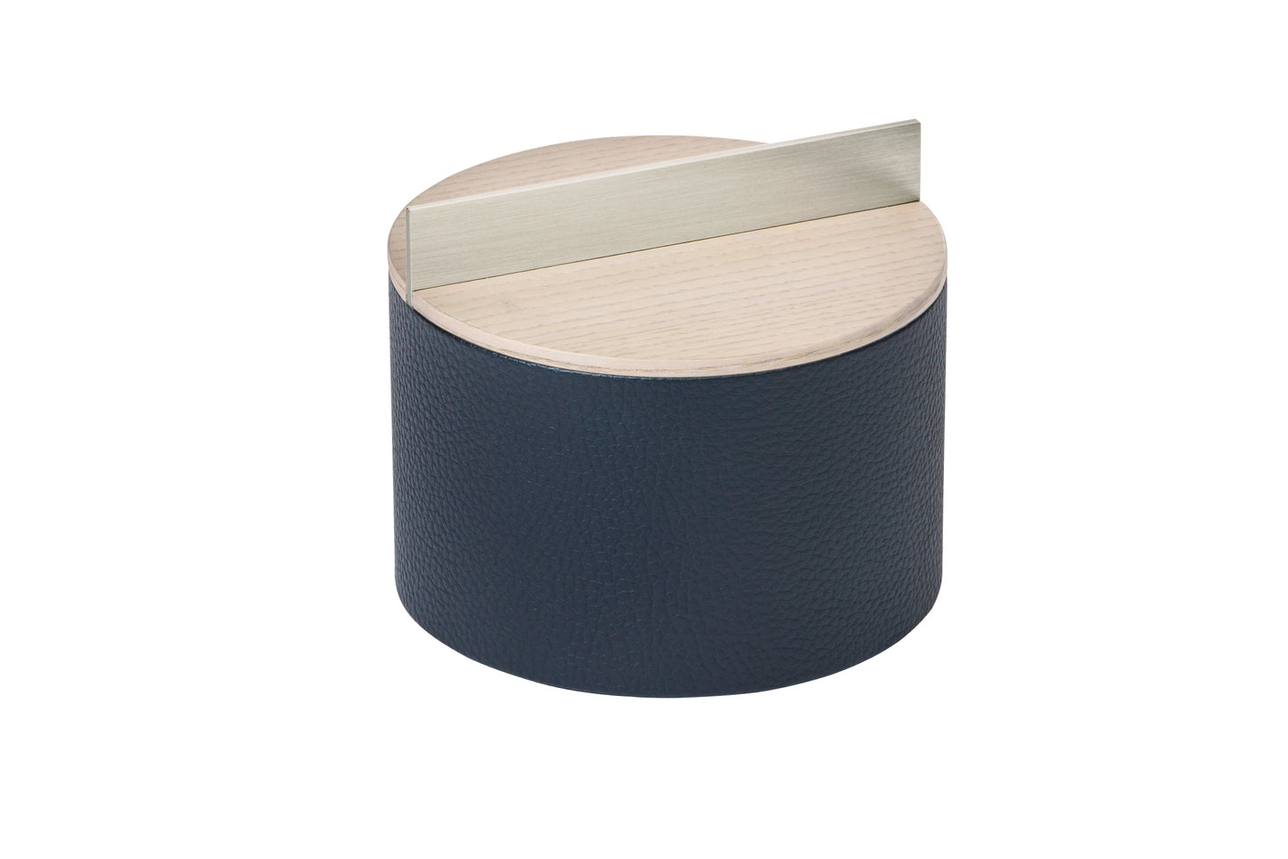 Riviere Dama Round Leather-Covered Wood Box With Brushed Metal Handle | Partially Covered in Leather | Available in Printed Calfskin Deer or Nabuk Finishes | Explore Luxury Wood Boxes at 2Jour Concierge, #1 luxury high-end gift & lifestyle shop