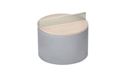 Dama Round Leather-Covered Wood Box with Brushed Metal Handle Small High