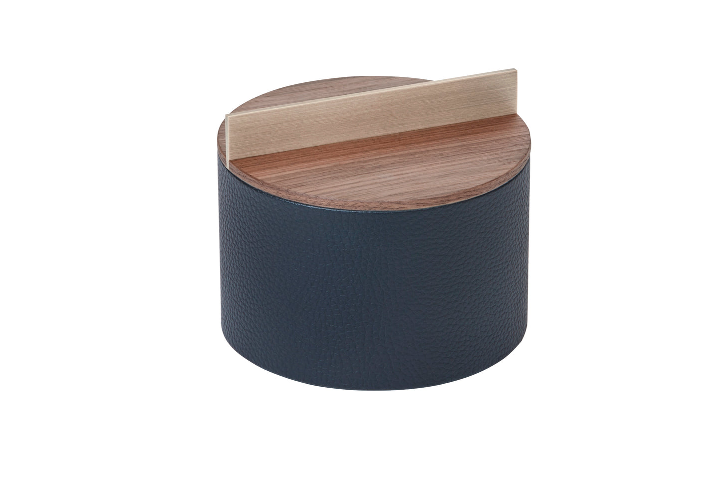 Riviere Dama Round Leather-Covered Wood Box With Brushed Metal Handle | Partially Covered in Leather | Available in Printed Calfskin Deer or Nabuk Finishes | Explore Luxury Wood Boxes at 2Jour Concierge, #1 luxury high-end gift & lifestyle shop