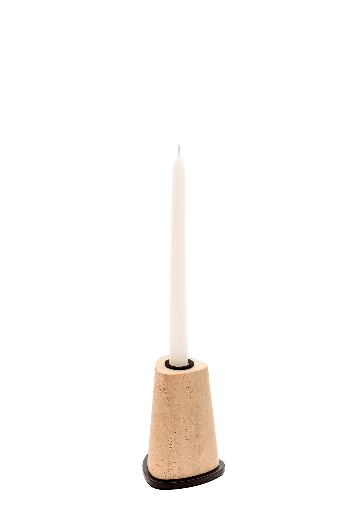 Giobagnara x Glenn Sestig Rockwell candle holder – marble | Elegant candle holder in travertine marble, available in classic or titanium finish | Accented with a brushed bronze or brushed brass metal base | A sculptural and timeless piece for refined interiors | Available in mini, small, medium, and large sizes | Home decor & candle holders | 2Jour Concierge, your luxury lifestyle shop