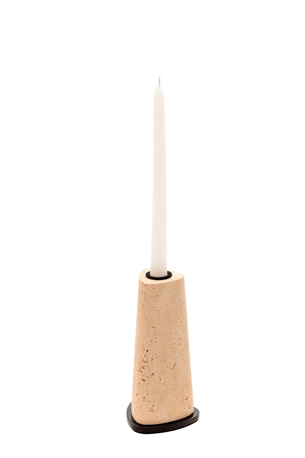 Giobagnara x Glenn Sestig Rockwell candle holder – marble | Elegant candle holder in travertine marble, available in classic or titanium finish | Accented with a brushed bronze or brushed brass metal base | A sculptural and timeless piece for refined interiors | Available in mini, small, medium, and large sizes | Home decor & candle holders | 2Jour Concierge, your luxury lifestyle shop