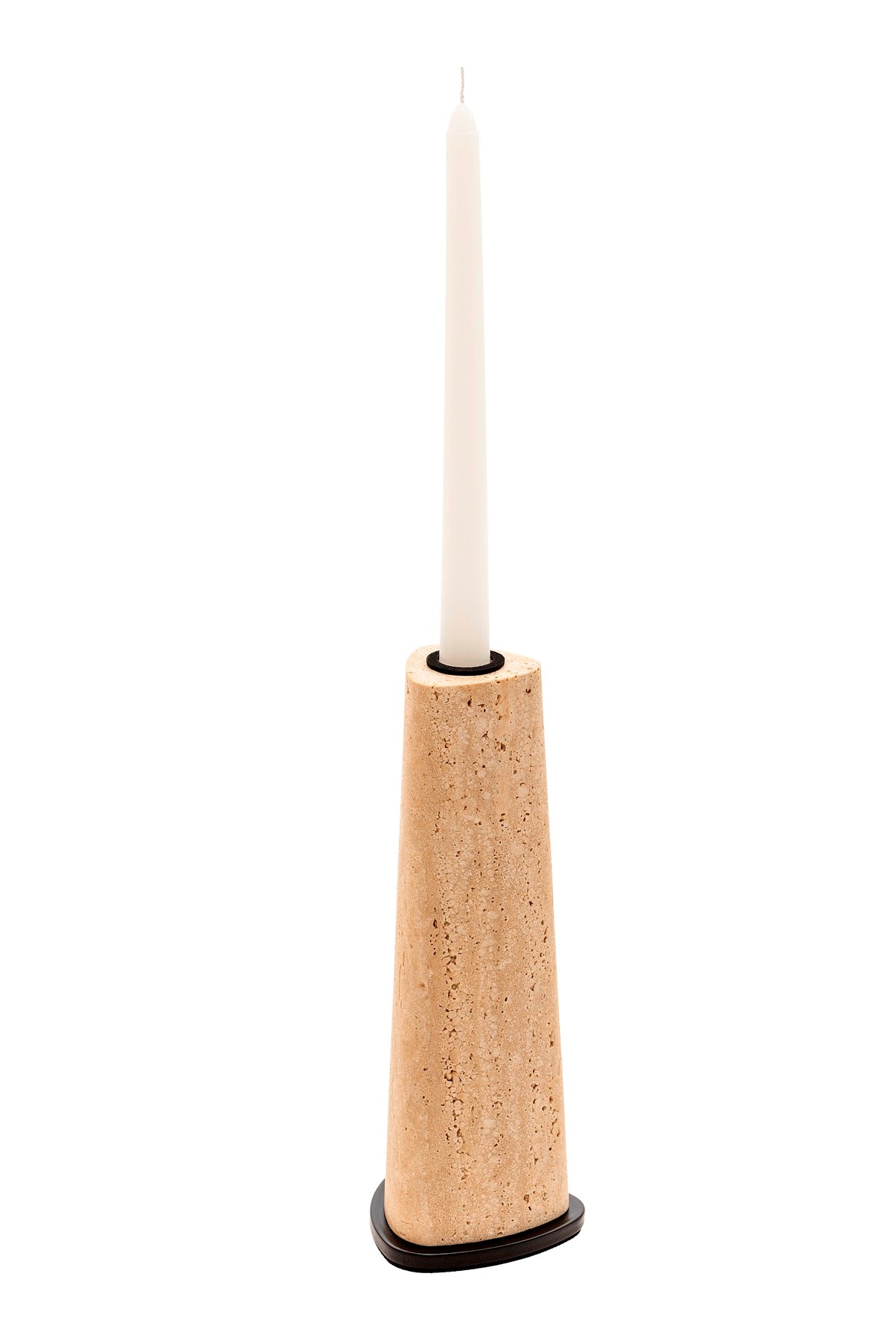 Giobagnara x Glenn Sestig Rockwell candle holder – marble | Elegant candle holder in travertine marble, available in classic or titanium finish | Accented with a brushed bronze or brushed brass metal base | A sculptural and timeless piece for refined interiors | Available in mini, small, medium, and large sizes | Home decor & candle holders | 2Jour Concierge, your luxury lifestyle shop