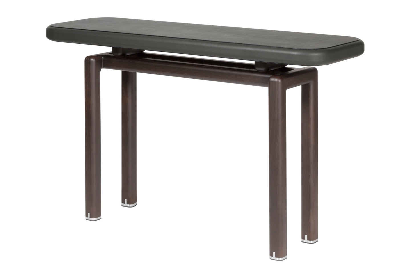 Giobagnara × Glenn Sestig | Lloyd Console: Leather and Canaletto walnut with iron or brushed bronze feet | Furniture / Console Tables + Étageres | 2Jour Concierge, your luxury lifestyle shop | modern craftsmanship, Italian design, sculptural interiors, refined living
