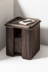 x Glenn Sestig Lloyd Wood Side Table, Low Square with Leather-Trimmed Removable Tray