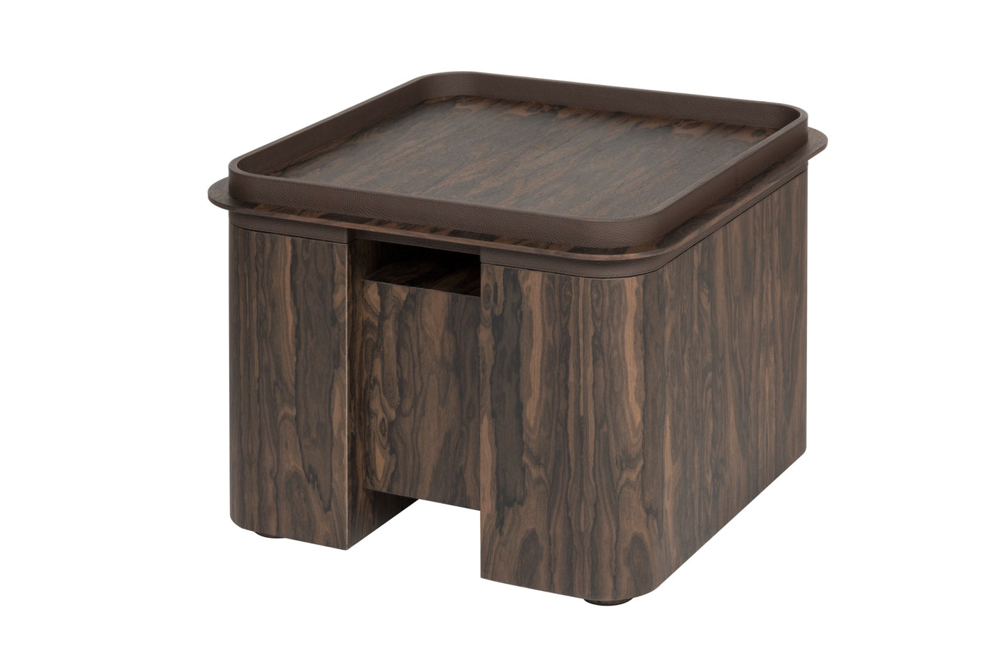 Giobagnara × Glenn Sestig Lloyd | Side Tables + Tray: Dark walnut or ziricote wood with leather-trimmed tray in dark brown lizard motif | Furniture / Side Tables + Bar Tables | 2Jour Concierge, your luxury lifestyle shop | refined interiors, luxury hospitality, contemporary living, multifunctional design, statement accents