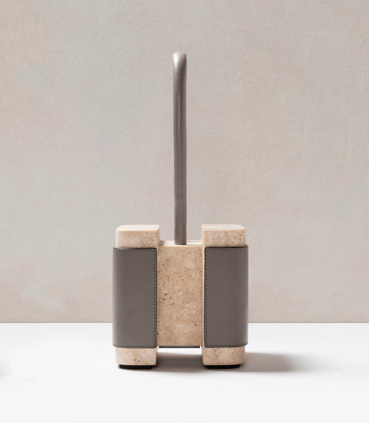 Giobagnara x Glenn Sestig Lloyd Leather & Marble Doorstop | Collaboration with Glenn Sestig | Stylish Design with Leather and Travertine | Leather Handle Available in Nappa Only | Explore a Range of Luxury Home Accessories at 2Jour Concierge, #1 luxury high-end gift & lifestyle shop