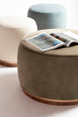 Dama Pouf: Leather with Wooden Base and Fine Metal Ring Small