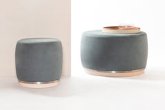 Dama Pouf: Leather with Wooden Base and Fine Metal Ring Large