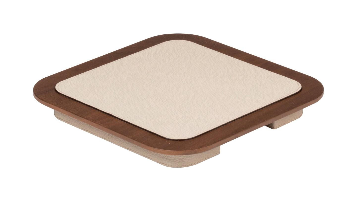 x Glenn Sestig Lloyd Tablett: Lederbezogenes Holz, quadratisch