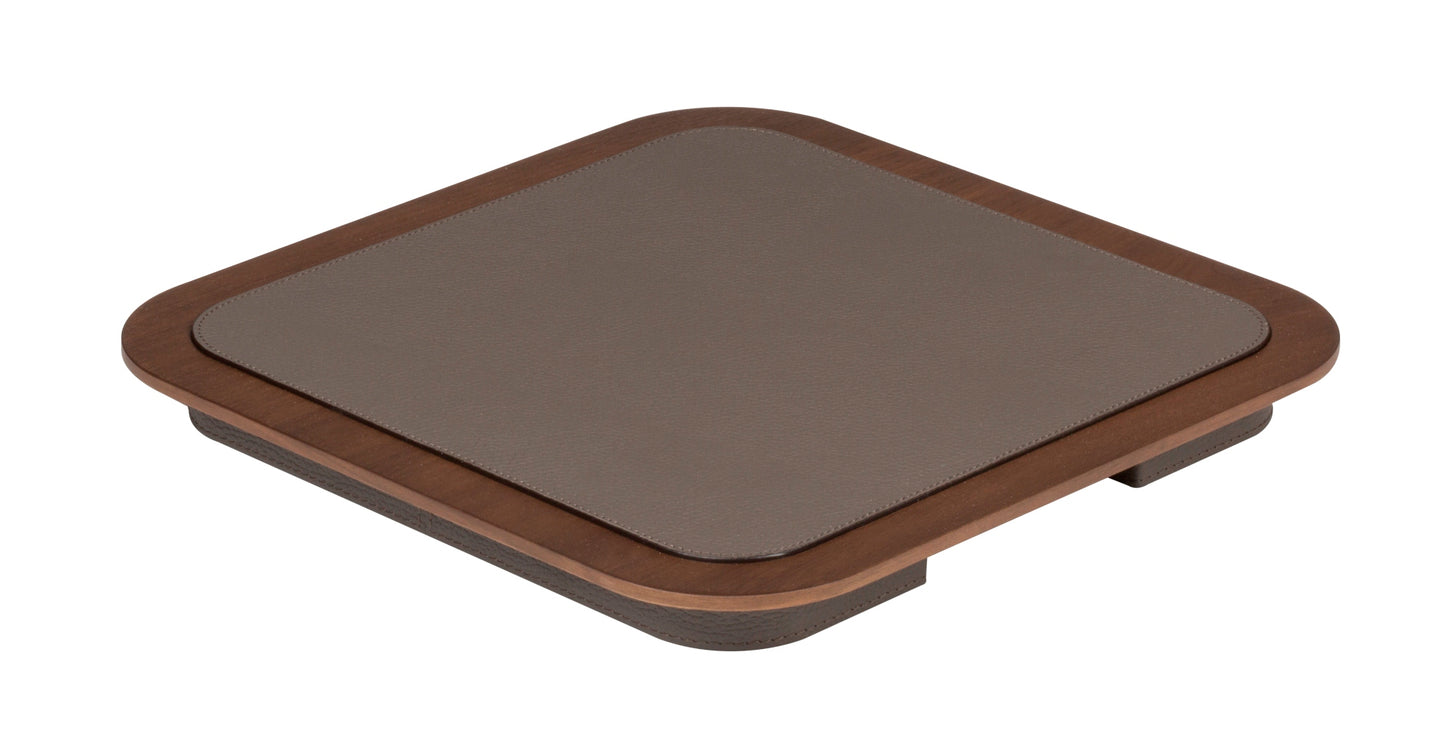 x Glenn Sestig Lloyd Tablett: Lederbezogenes Holz, quadratisch