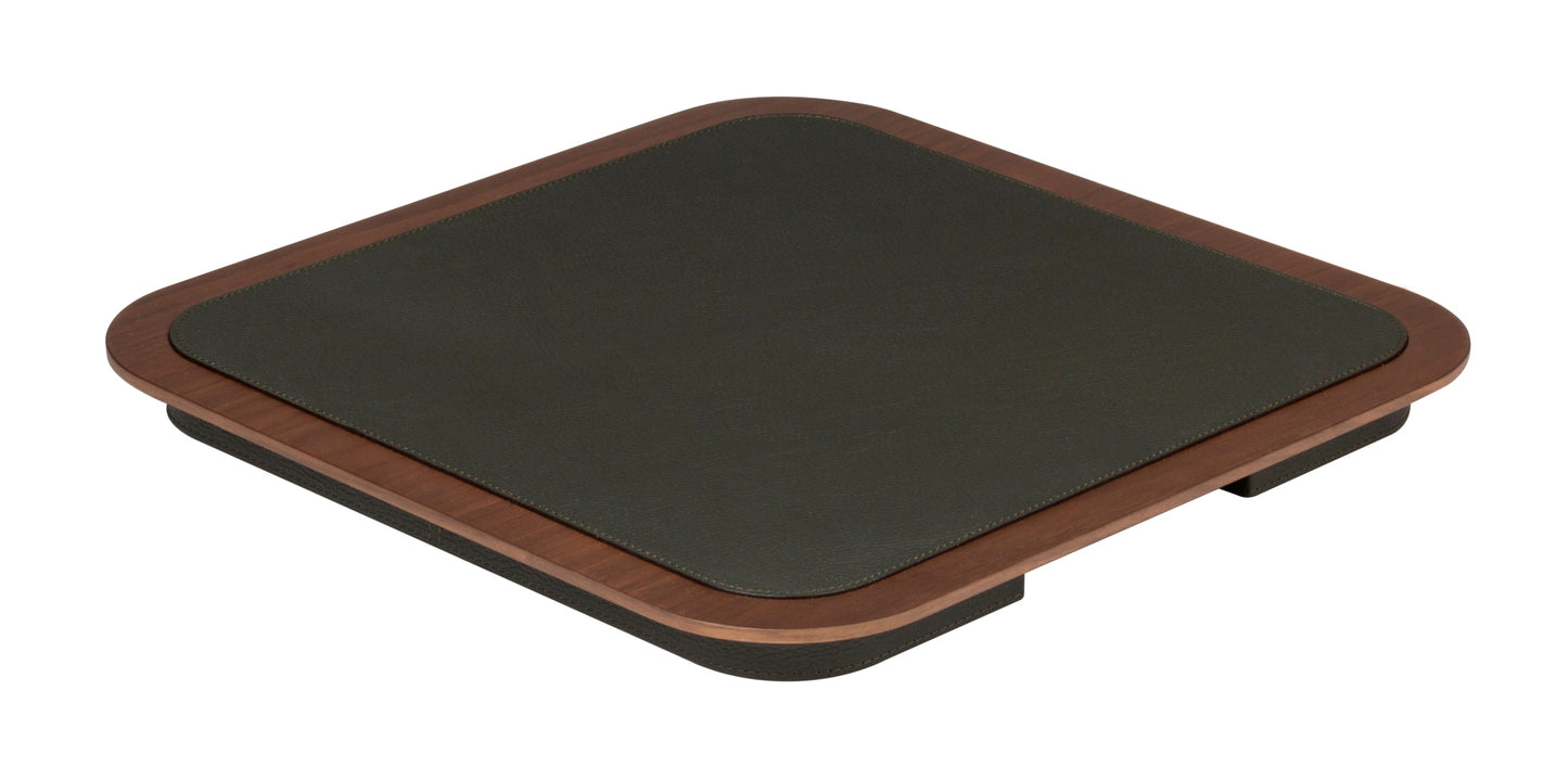 x Glenn Sestig Lloyd Tablett: Lederbezogenes Holz, quadratisch