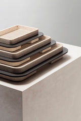 x Glenn Sestig Lloyd Tray: Travertine Marble w Burnished Bronze Frame, Rectangular