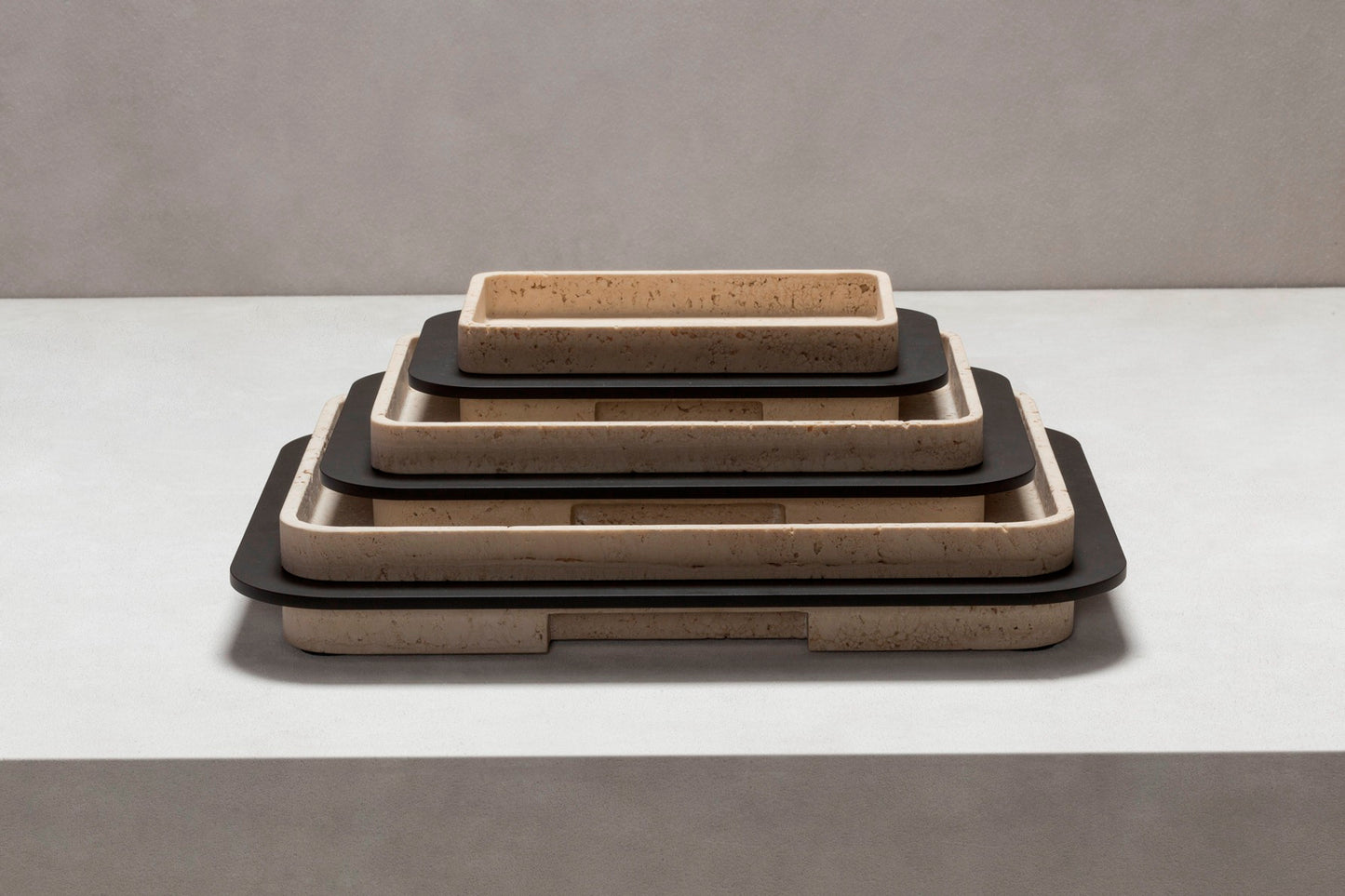 x Glenn Sestig Lloyd Tray: Travertine Marble w Burnished Bronze Frame, Rectangular
