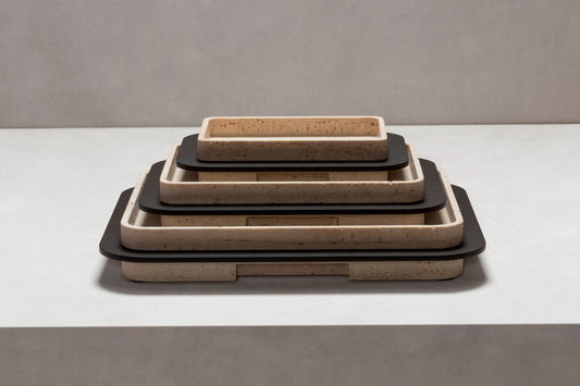x Glenn Sestig Lloyd Tray: Travertine Marble w Burnished Bronze Frame, Rectangular