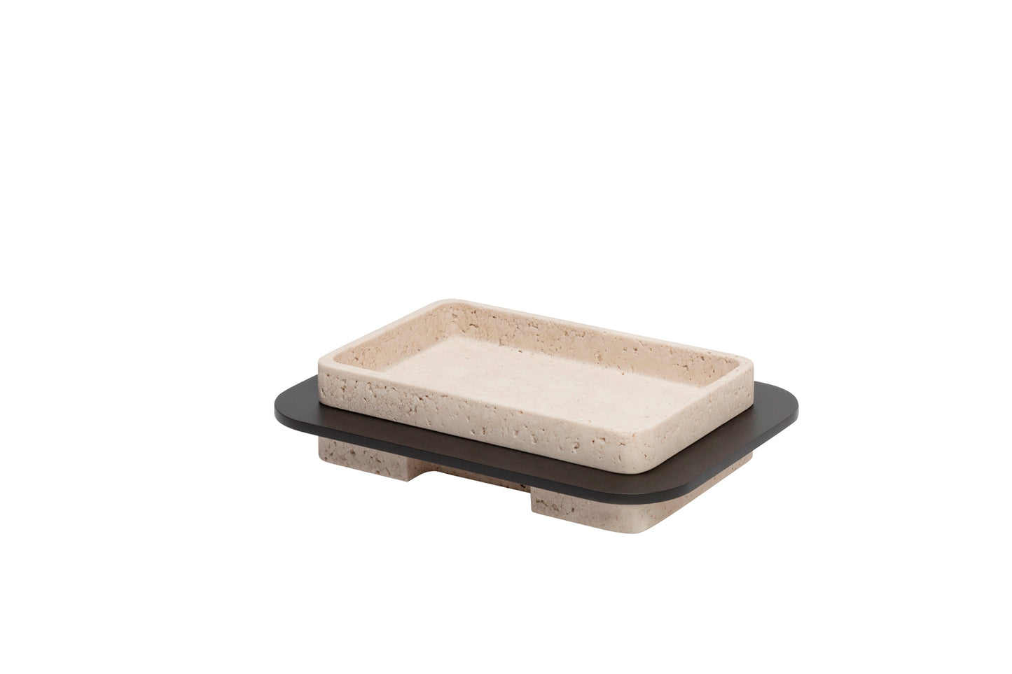 x Glenn Sestig Lloyd Tray: Travertine Marble w Burnished Bronze Frame, Rectangular
