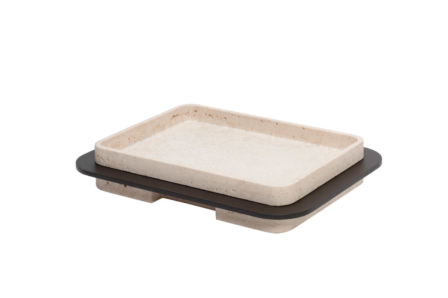 x Glenn Sestig Lloyd Tray: Travertine Marble w Burnished Bronze Frame, Rectangular