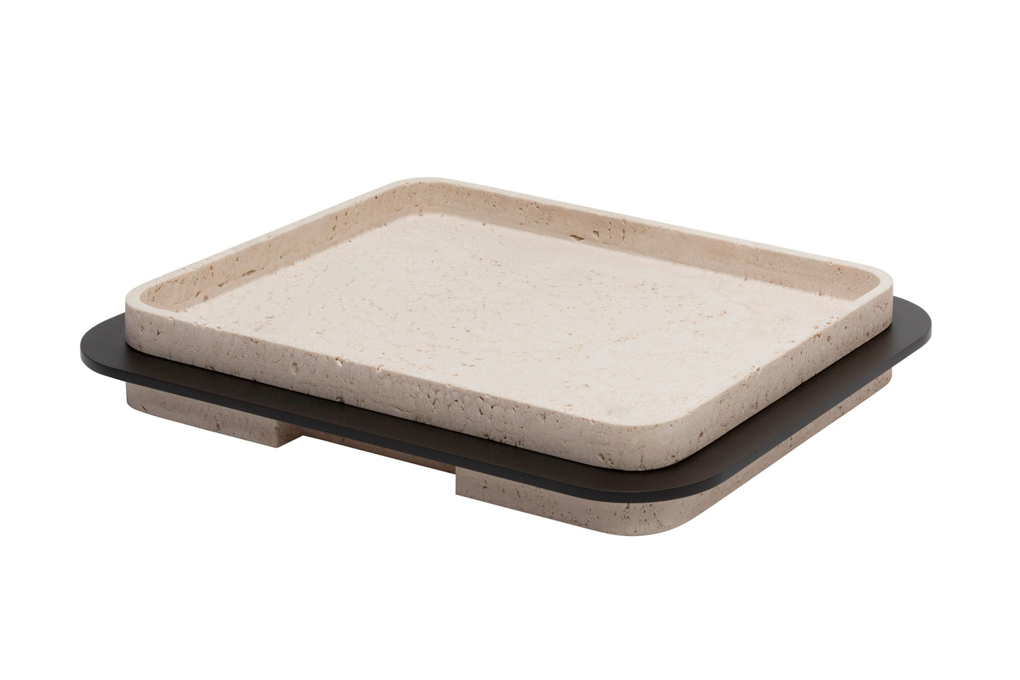 x Glenn Sestig Lloyd Tray: Travertine Marble w Burnished Bronze Frame, Rectangular