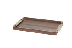 Dama Wood Tray Rectangular w Brushed Metal Handles