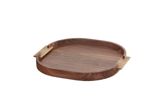 Dama Wood Tray, Square Rounded with Brushed Metal Handles