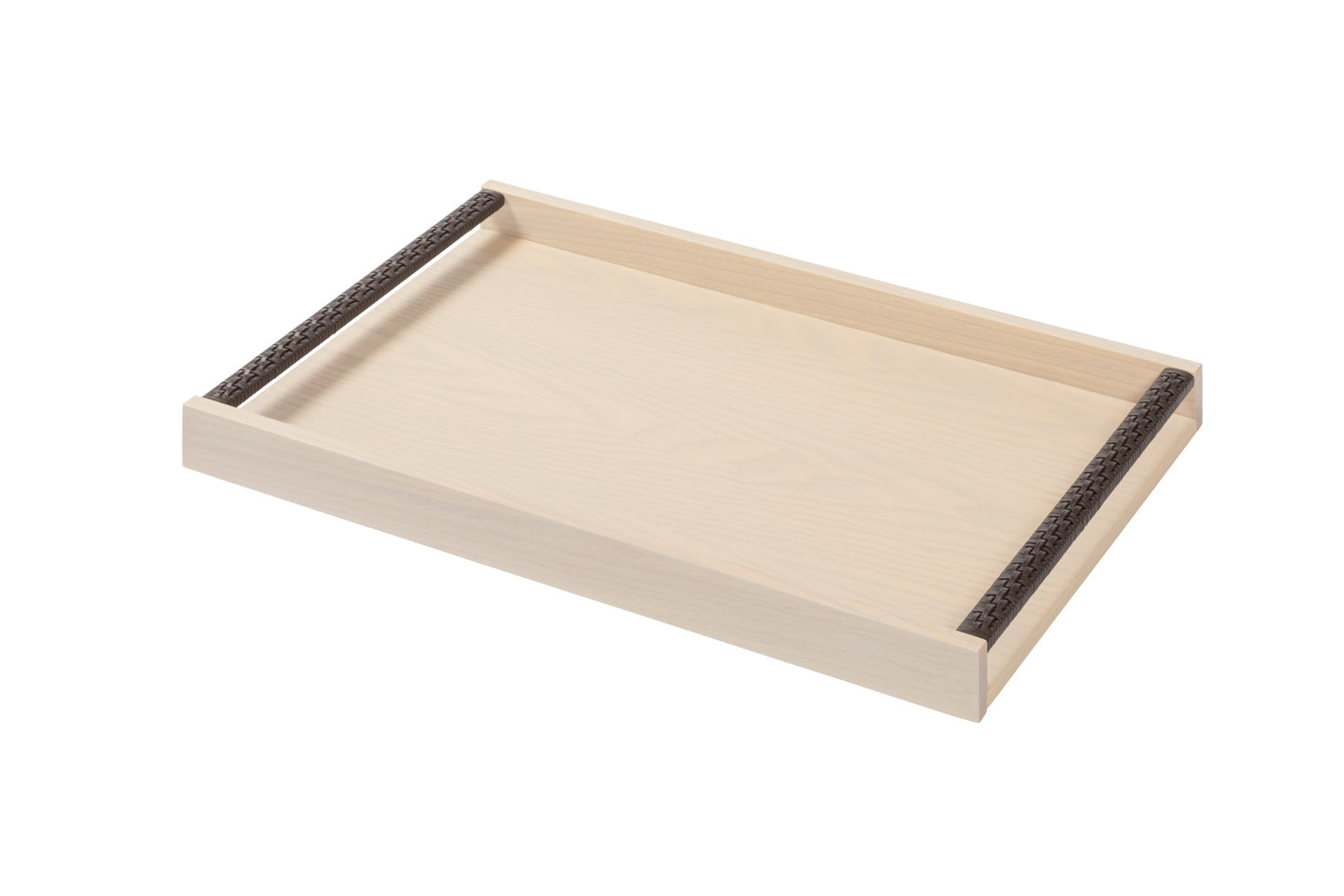 Riviere Dama | Rectangular Tray: Wood in ashwood or walnut with handwoven leather handles, available in three sizes, ideal for elegant serving and display | Serveware + Hospitality / Trays | 2Jour Concierge, your luxury lifestyle shop | luxury interiors, hospitality décor, elegant living, designer serveware, boutique hotels, refined lifestyle, yacht décor