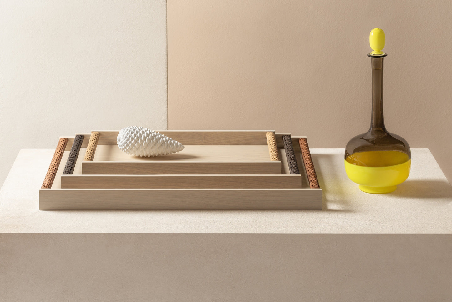 Riviere Dama Rectangular Tray With Handwoven Leather Handles | Wood Structure Available in Ashwood or Walnut Finishes | Handwoven Fine Leather Handles | Dama Collection | Designed by Nicola Gallizia | Formal Rigor with Precise Details | Craftsmanship of Unparalleled Excellence | Trays, Boxes, and Containers of Unique Charm | Enhances Habits and Environments | Designed for Beauty and Functionality | Subtle Elegance and Warmth | Collaboration with Riviere Born from Shared Values